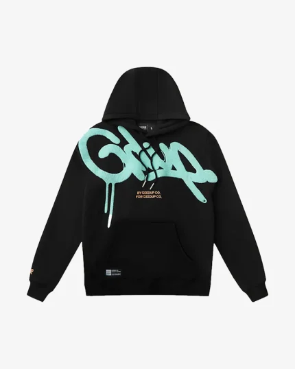 GEEDUP X ARRDEE HANDSTYLE HOODIE BLACK AQUA BLUE MULTI