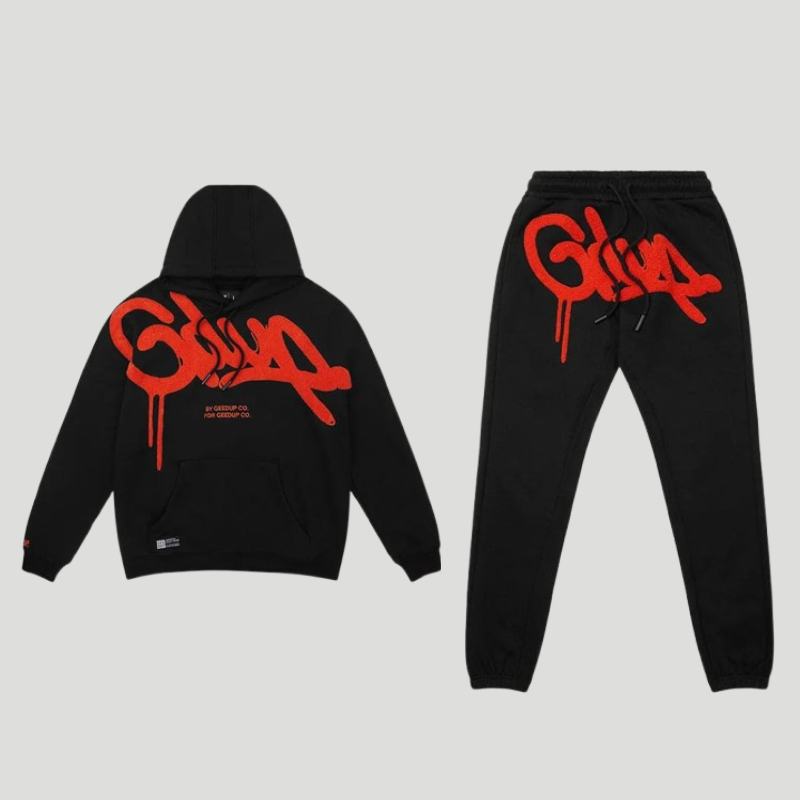 Geedup Handstyle Kids Tracksuit Black/Burnt Orange